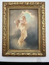 Antique c1900 Eine Vision Madonna Child Oleograph Gilt Frame Bodenhausen 7x9 picture