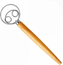 Danish Dough Whisk, 13-inch wood handle Stainless Steel Dough Hook Dutch Whisk picture