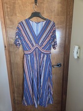 Bloomchic Multicolor Striped V-Neck Midi Dress With Elastic Waist Sz 12 - New picture