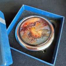 Vintage Russian Fedoskino Lacquer Painted Double Mirror Compact 3