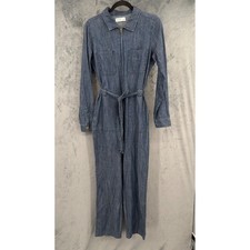 Love Fire Jumpsuit Womens Size M Blue Denim Utility Belted Straight Leg Blue picture