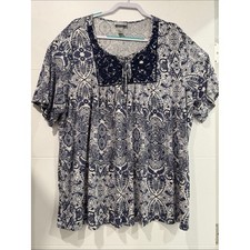 Catherines Blouse Womens 2X Blue Excellent Paisley Crochet Lace Scoop Neck Top picture