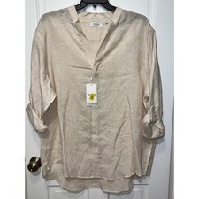 Murano Baird McNutt Mens 2XB Beige 100% Linen Band Collar Roll Tab Shirt NWT picture
