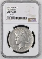1921 Peace Silver Dollar NGC VF Details Cleaned HIGH RELIEF picture