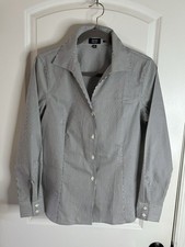 Jones New York Size M Gray Striped Signature Shirt Button Down LS 100% Cotton picture