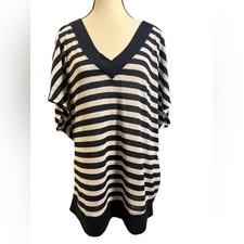 Lane Bryant Navy and White Striped Blouse picture
