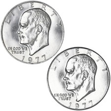 1977 P D Eisenhower BU Ike Dollar 2 Coin Set picture