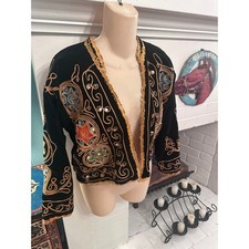 OUTSTANDING VINTAGE 60's VELVET FOLK JACKET MIRRORS, METALLIC EMBROIDERY picture