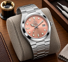 Classic Automatic Watch Aureus Nova Pink 40mm Dial Silver Case Date NH35, Box picture