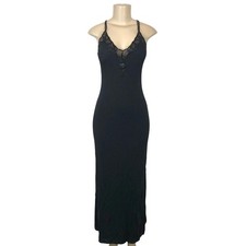 Vintage Rimini Beaded Lace Trim Maxi Formal Evening Gown Size 6 P Y2K 90s Gothic picture