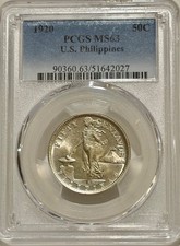 1920 P US Philippines Silver 50 Centavos PCGS MS63 Only 420k Minted picture