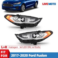 For 2017-2020 Ford Fusion Halogen Headlight w/ LED DRL w/ Bulb Left& Right Pair picture