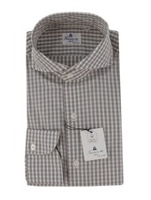 $600 Finamore Napoli Brown Check Shirt - Extra Slim - 17/43 - (FN311251) picture