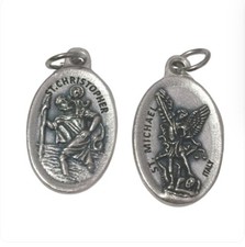 St Christopher St Michael Double Side 1 Inch Italian Medal Jewelry Charm picture