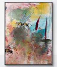 SAMATOWIC Original Two Bees Abstract 12x16 Expressionism Signed Art Decor 294 picture