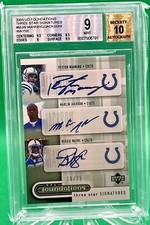 2005 UD Three Star Sign Peyton Manning Reggie Wayne Jackson 18 /75 BGS 9 AUTO 10 picture