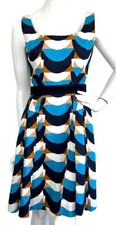 Milly of New York Isabelle Wave Print Fit Flare Dress Mod Geometric Sz 4 USA EUC picture