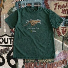 Vintage Style National Geographic Cheetah Graphic Forest Green T-shirt ?? picture