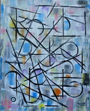 abstract AN EFFECTIVE STANCE oil painting 8x10 canvas original signed Crowell picture