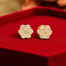 Classy 0.75 Cts F/VS1 Round Brilliant Cut Diamonds Floral Stud Earrings 14K Gold picture