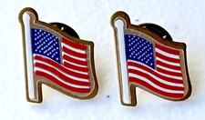 VINTAGE AMERICAN FLAG ENAMEL LAPEL COLLAR PIN LOT OF 2 UNION MADE USA picture