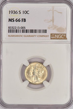 1936 S Mercury Dime NGC MS 66 FB MS66FB Gem Silver Coin 10C picture