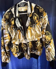 VTG 80s LS Collections Baroque Bomber Jacket Gold Chain Tassel Print picture