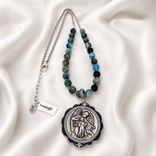 NWT Brighton Protection Guardian Angel Psalm 91:11 Necklace Blue Beads 26” picture