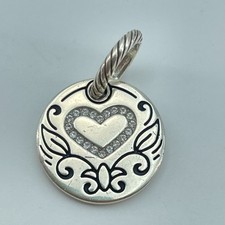 BRIGHTON Heart Charm Pendant Womens Silver Plate Love Crystal Bail 1in NEW picture