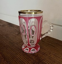 RARE 19th C. Biedermeier Footed Gothic Style Tankard with Double Overlay C. 1850 picture