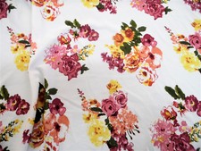 Fabric Printed Liverpool Textured 4 way Stretch Floral Mauve Yellow Peach K400 picture
