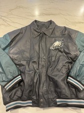 Vintage Philadelphia Eagles Genuine Leather Jacket XXL Essex NFL Black Teal 90s picture
