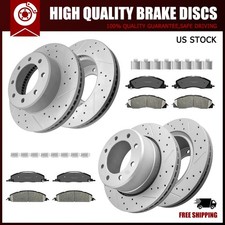 8Lug Front & Rear Drilled Rotors+Brake Pads Kit for 2009-2017 2018 Ram 2500 3500 picture