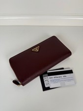 Prada Saffiano Leather Zip Around Long Wallet Burgundy Gold Hardware 20x10.3cm picture