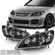 For 2004-2005 Honda Civic 2/4 Door Headlights JDM Black Headlamps Set Left+Right picture