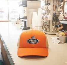 Mack Trucker Orange Hat Vintage, 1980s Embroidered Rare Cap picture