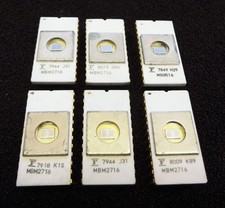 6Pcs Vintage Fujitsu MBM2716 2K EPROM ICs, Used, Erased & Cleaned, Gold Pins picture