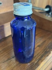 VINTAGE BROMO SELTZER ANTACID / ANALGESIC COBALT BLUE BOTTLE WITH LID picture