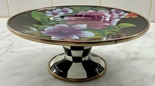 NEW Mackenzie-Childs Black Flower Market  Courtly Check Mini Pedestal Platter 8” picture