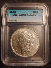 1883  Morgan Silver Dollar Philadelphia 90% Silver - ICG AU53 Cleaned picture