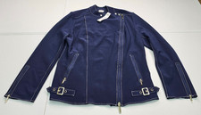 Chico's Easy Chic Bonded Moto Jacket Long Sleeve Navy Size 8-10 Chico's 1 NWT picture