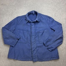 VINTAGE French Jacket Adult Medium Blue Moleskin Work Wear Chore Utility Mens picture