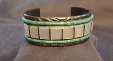Heavy Native American Navajo HEISHI BEADS Sterling Bracelet. 69 Grams picture