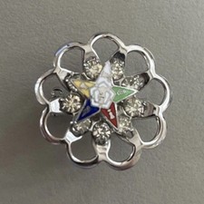 Vintage OES Order of The Eastern Star Silver Tone Crystals Wreath Pin Brooch picture