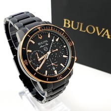 Bulova Marine Star Black Dial Stainless Chronograph Men's Watch 98B302 picture
