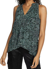 1.STATE Women's Wild Thing Studded Snake Print Asymmetric Top, Green, Small picture