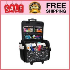 Everything Mary Rolling Sewing Machine Storage&Transport Tote,Black&White, Wheel picture