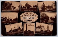 Hebron Ohio Collage Postcard M.E. Disciple Churches Cemetery Ohio Canal 1910 picture