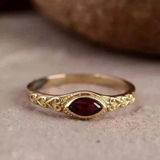 1.50 Ct Marquise Cut Natural Garnet & Diamond Wedding Ring 14K  Yellow Gold picture