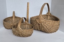 3 Antique Handmade Buttocks Egg Baskets picture